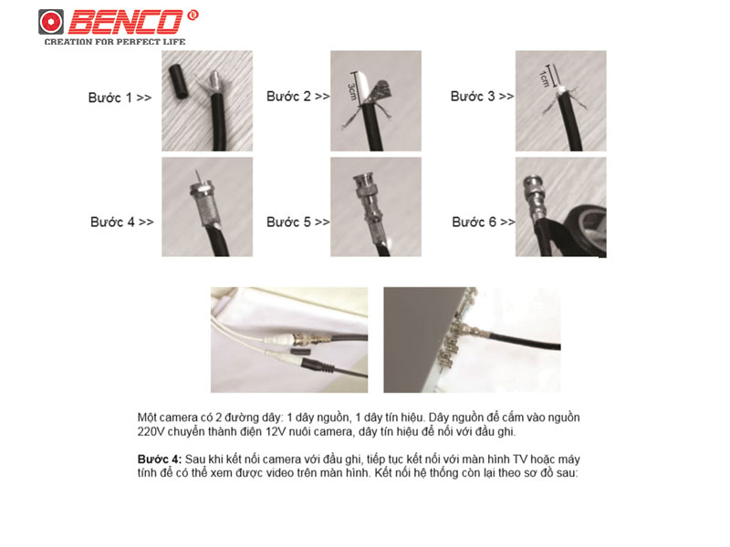 Cách kết nối Jack BNC với Dây cáp camera trọn bộ