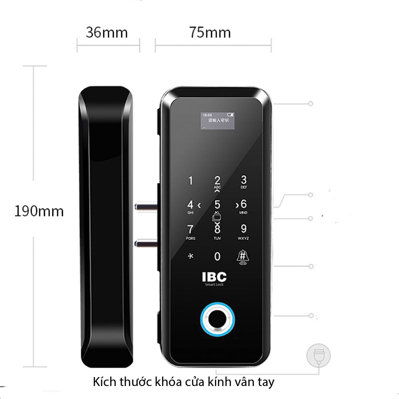 kích thước cấu tạo khóa cửa kính vân tay